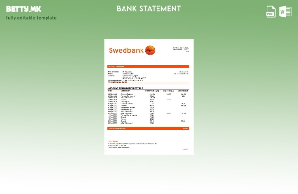 модерен стил Латвија Swedbank шаблон за извод од банка