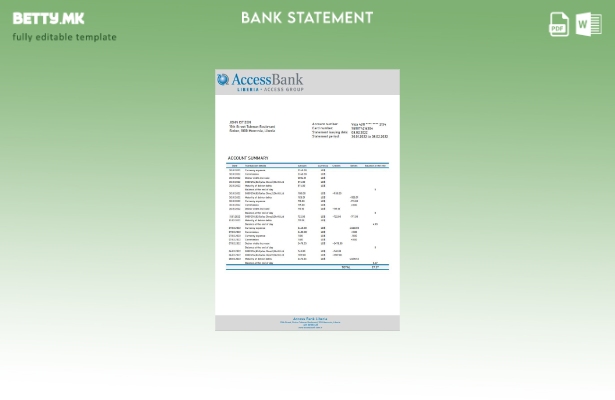 модерен стил Либерија Пристапете до шаблон за збор за извод од банка