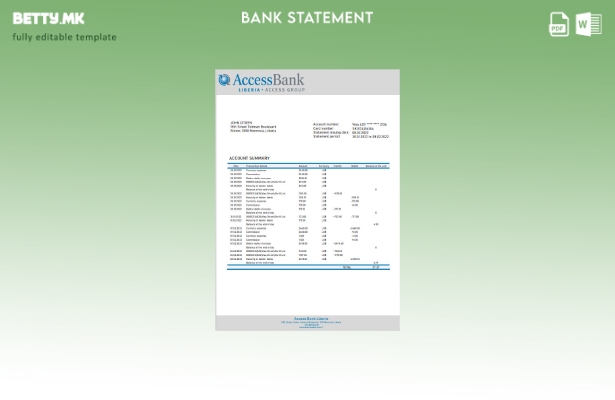 модерен стил Либерија Пристапете збор за извод од банка. шаблон