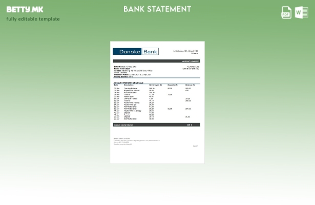 модерен стил Литванија (Литва) Шаблон за збор за извод од банка Danske