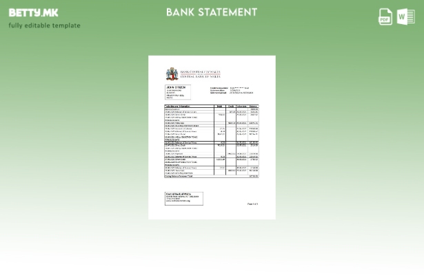 модерен стил Малта Централна банка на Малта банка извод на ексел шаблон
