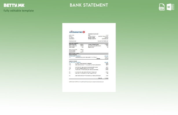 модерен стил Мексико Citibanamex извод од банкарски ексел шаблон