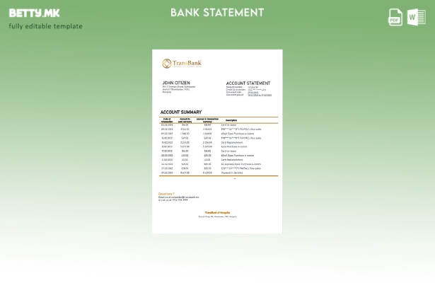 модерен стил Монголија Transbank банкарски извод шаблон збор