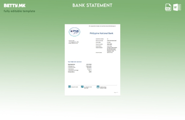 модерен стил Народната банка на Филипините (PNB) за доказ за адреса шаблон за зб
