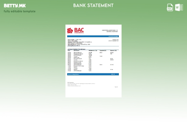 модерен стил Никарагва BAC Credomatic шаблон за збор за извод од банка