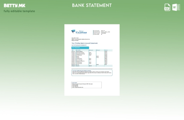 модерен стил Никарагва Banco Ficohsa банка извод шаблон ексел