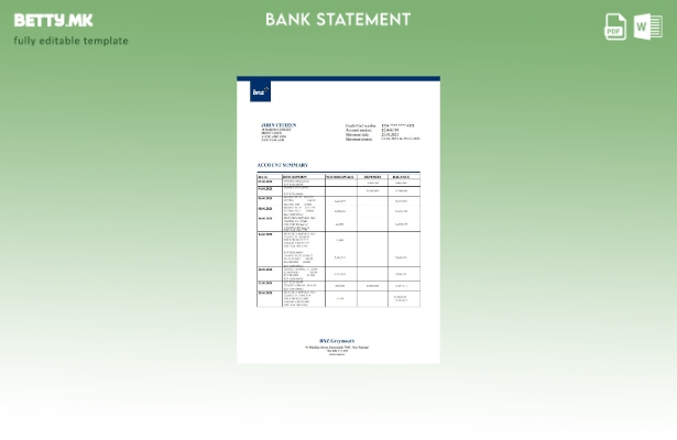 модерен стил Нов Зеланд BNZ Грејмут извод од банкарски шаблон за збор