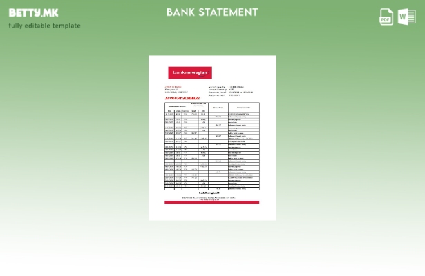 модерен стил Норвешка банка Норвешка AS банка извод шаблон ексел
