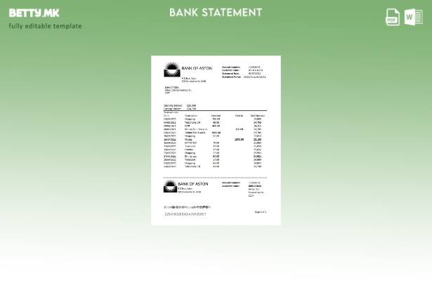 модерен стил Обединетото Кралство Банката на Aston банка извод на ексел шаблон