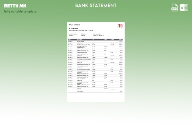 модерен стил Обединетото Кралство М Плус Шаблон за збор за тековен извод од банк