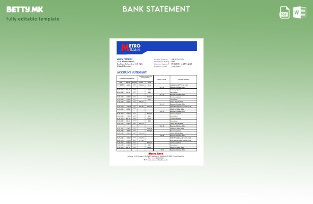 модерен стил Обединетото Кралство метро извод од банкарски шаблон ексел