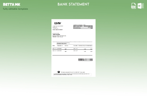 модерен стил Обединетото Кралство LHV Group шаблон за ексел банкарски извод