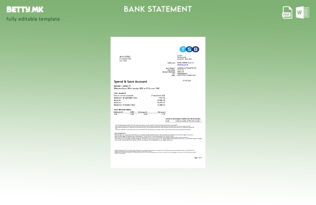 модерен стил Обединетото Кралство TBS шаблон за ексел страници за извод од банка