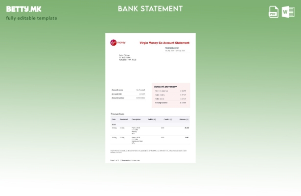 модерен стил Обединетото Кралство Virgin Money Go Сметка за извод од банка