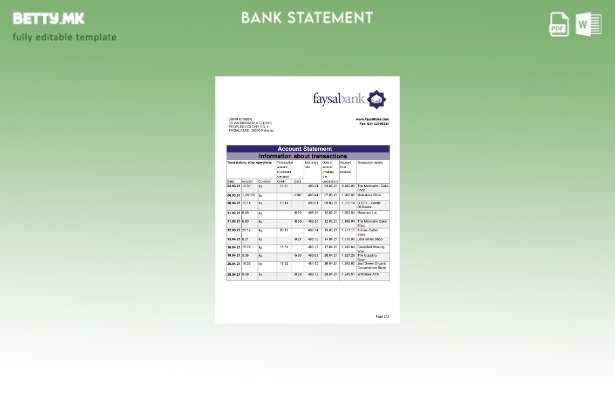 модерен стил Пакистан Fasyal банка извод шаблон ексел