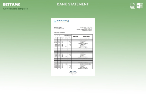 модерен стил Руанда Банката на Кигали банка извод шаблон ексел
