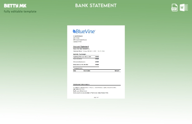 модерен стил САД Калифорнија BlueVine банка извод од ексел шаблон