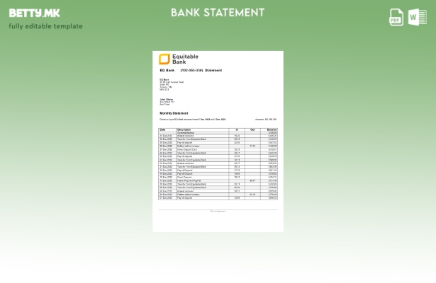 модерен стил САД Онтарио Шаблон за збор за извод од банка