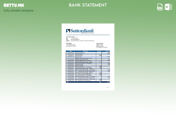 модерен стил САД Охајо Сатон банка изводи ексел шаблон