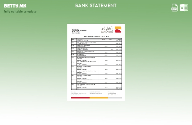 модерен стил Саудиска Арабија банка Албилад банка извод шаблон ексел