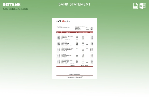 модерен стил Саудиска Арабија SABB банка извод шаблон ексел