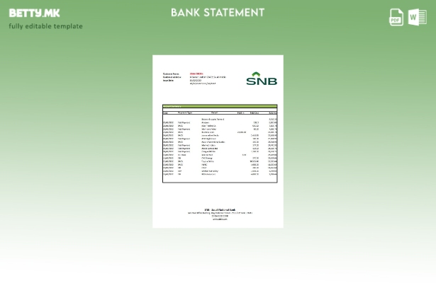 модерен стил Саудиска Арабија SNB банка извод шаблон ексел