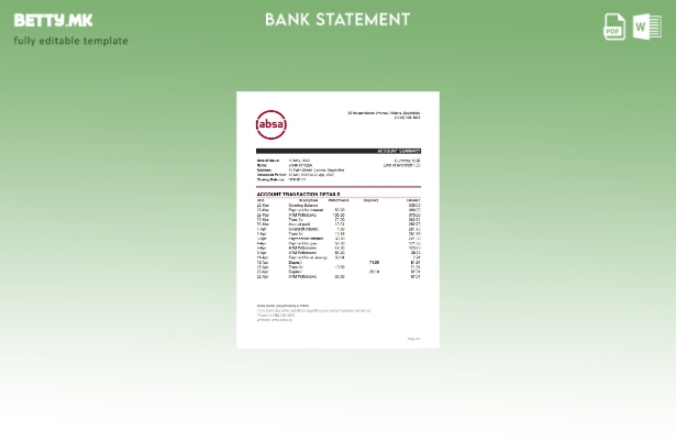 модерен стил Сејшели ABSA банка изводи ексел шаблон