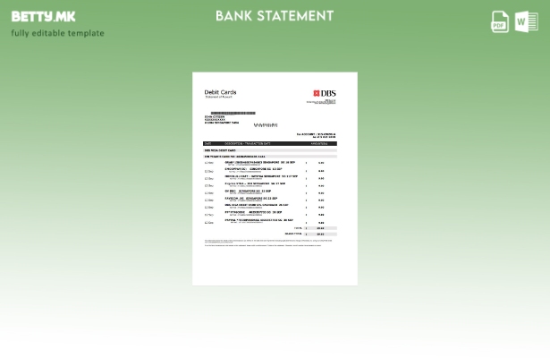 модерен стил Сингапур DBS банка доказ за изјава за адреса шаблон ексел
