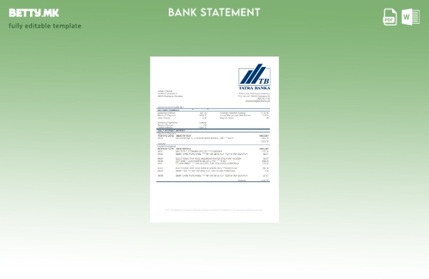 модерен стил Словачка Tatra Bank Шаблон за збор за изјава за доказ за адреса