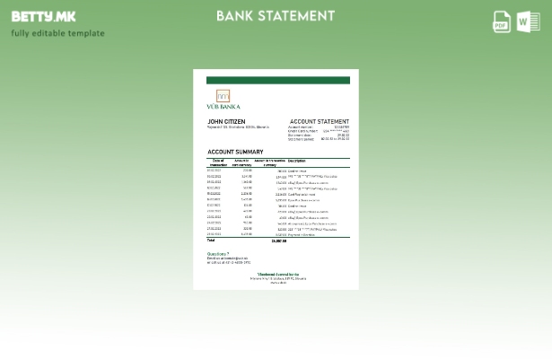 модерен стил Словачка VUB банкарски извод шаблон ексел