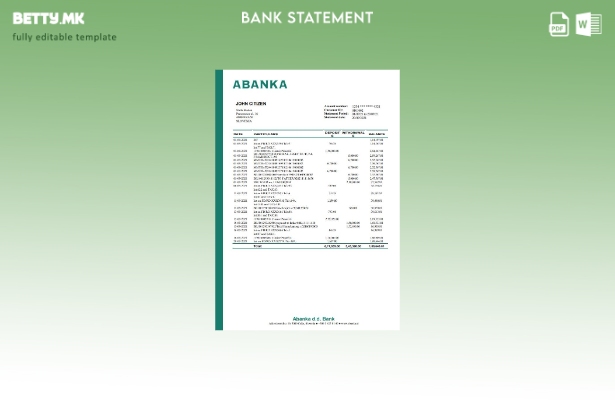 модерен стил Словенија Abanka d.d шаблон за извод од банка