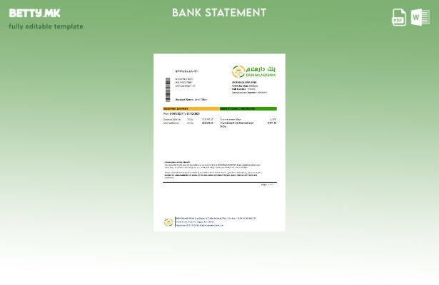 модерен стил Сомалија Дара Салаам банкарски извод на ексел шаблон