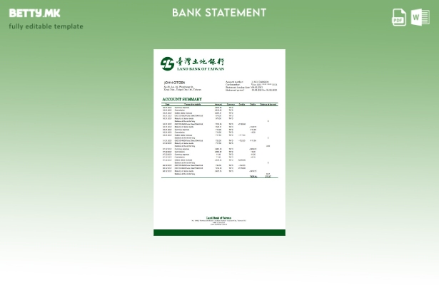 модерен стил Тајван земјиште Банка на Тајван шаблон за извод од банка