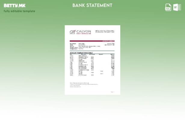 модерен стил Тајланд Калион банка извод шаблон ексел