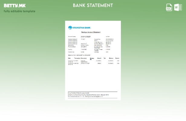 модерен стил Тајландски Krungthai банка извод шаблон ексел