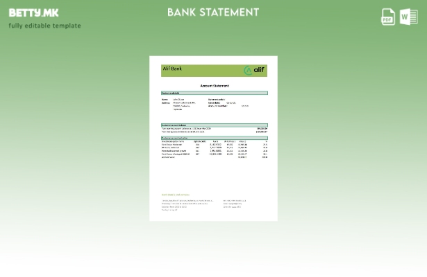 модерен стил Таџикистан Alif банка извод шаблон ексел