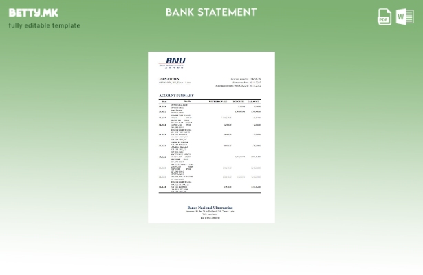 модерен стил Тимор источен шаблон за ексел банкарски извод BNU