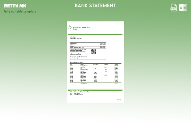 модерен стил Того Шаблон за збор за извод од финансиски банка