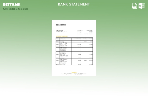 модерен стил Турција Odeabank банка извод шаблон ексел