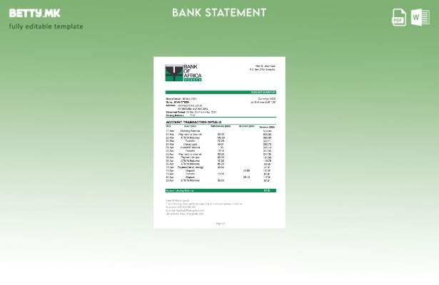 модерен стил Уганда Банка на Африка банка извод шаблон ексел
