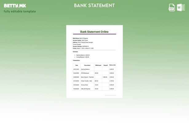 модерен стил Уганда Банка на Уганда шаблон за извод од банка