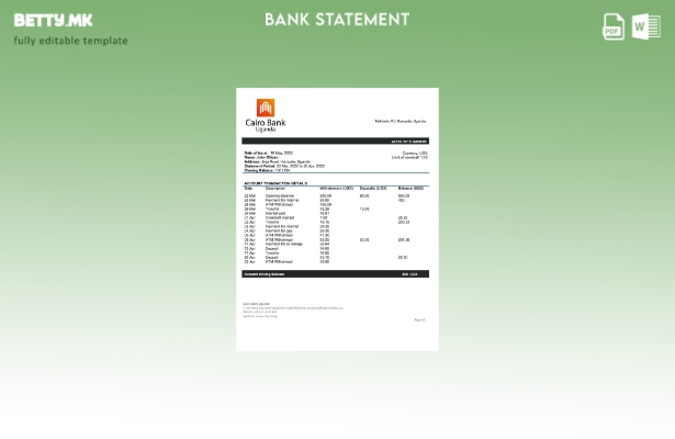 модерен стил Уганда Каиро шаблон за збор од извод од банка