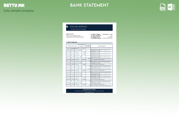 модерен стил Уругвај Банка наследство банка извод шаблон ексел