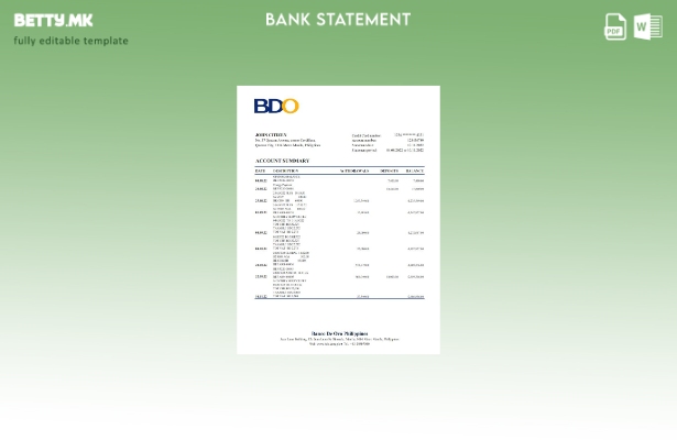 модерен стил Филипини BDO банкарски извод шаблон ексел