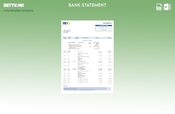 модерен стил Филипини BDO извод од банкарски извод од шаблон за збор верзија