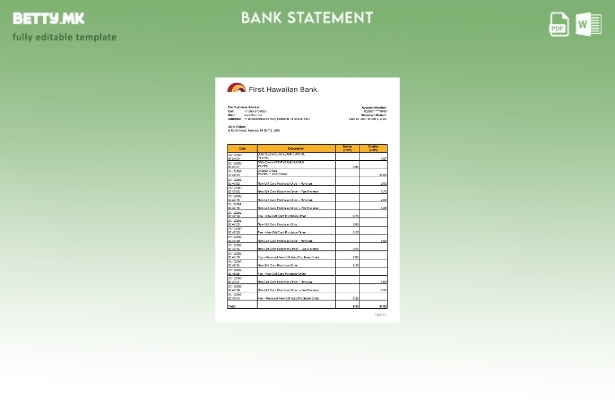 модерен стил Хаваи Прв хавајски извод од банкарски ексел шаблон