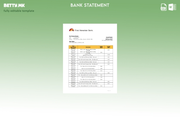 модерен стил Хаваи Првиот хавајски банкарски извод шаблон за верзија на ексел
