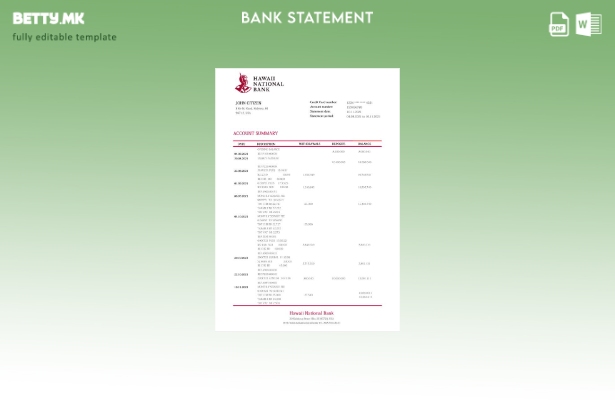 модерен стил Хаваи Хаваи Шаблон за збор за извод од национална банка
