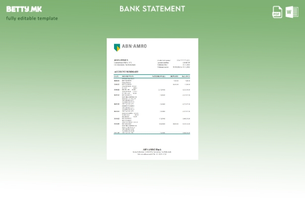 модерен стил Холандија ABN AMRO извод од банкарски ексел шаблон