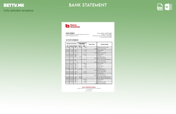 модерен стил Хондурас Банко Атлантида извод од банкарски ексел шаблон